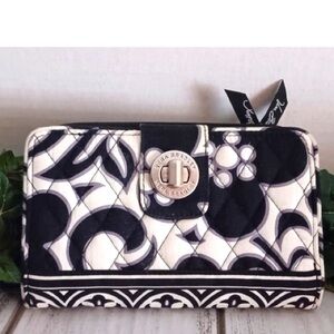 Vera Bradley Black/White/Gray Multi Paisley Print Continental Quilted Wallet
